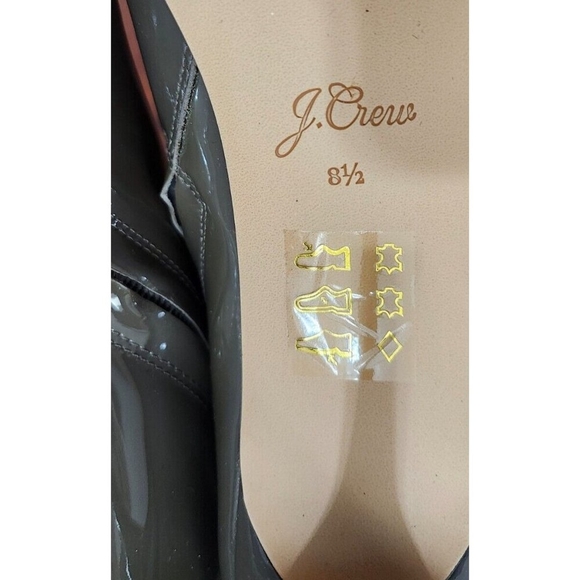 J. Crew Women size 8.5 Khaki Patent Leather Shoe High-Heel Ankle Boot AE854 - Picture 9 of 12